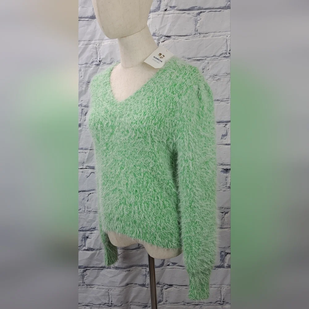 NWT Garcia Jeans Womens Green Fuzzy Sweater Mohair Like Acrylic Wool Nylon Small - Picture 15 of 16